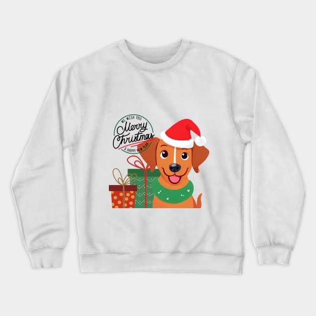 Cute Brown Dog We wish you  Merry Christmas & Happy New Year ,Brafdesign Crewneck Sweatshirt by Brafdesign